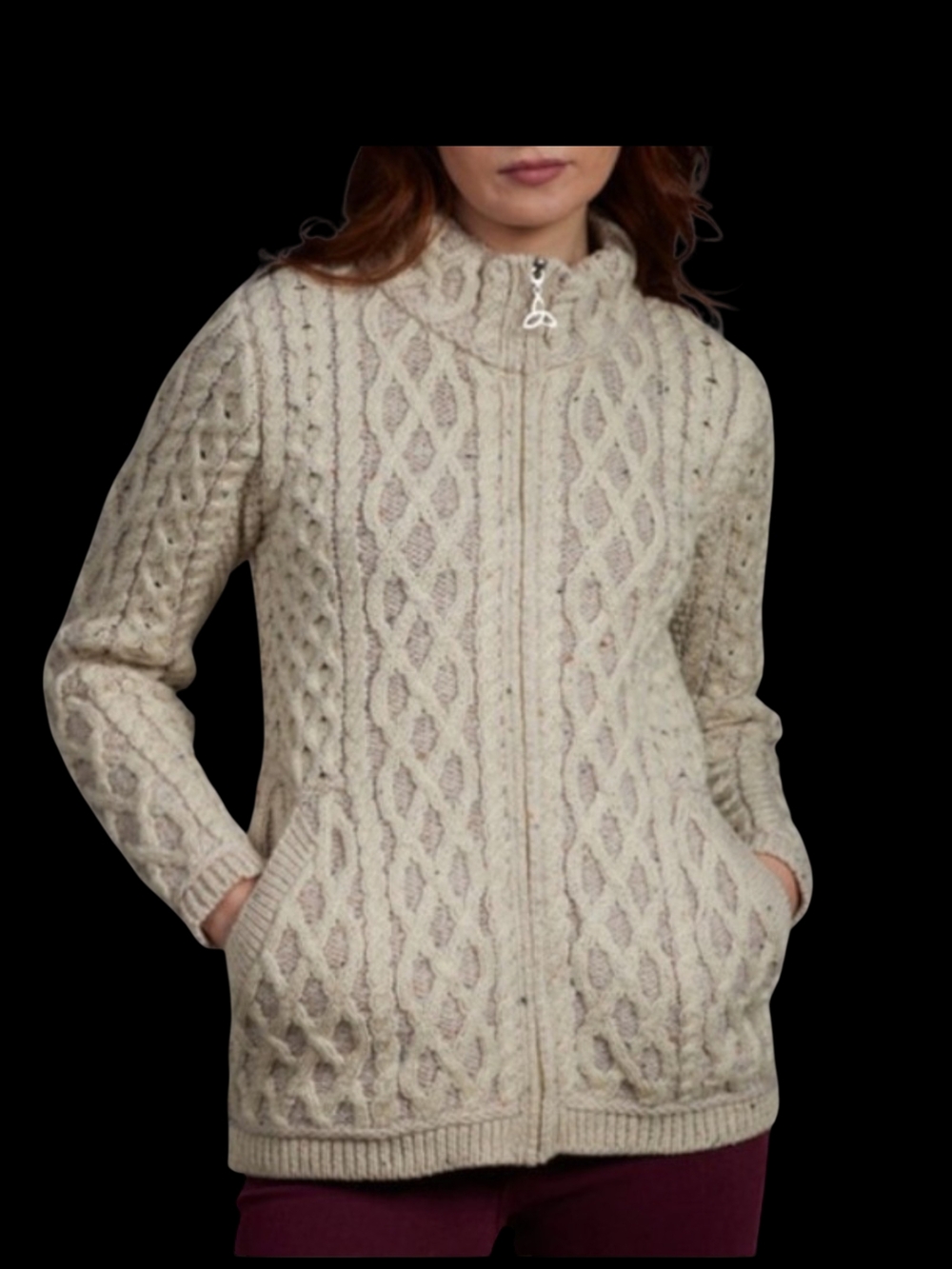 Ecru  Irish Knit Traditional Zip Cardigan In Merino Wool 🦙🦙